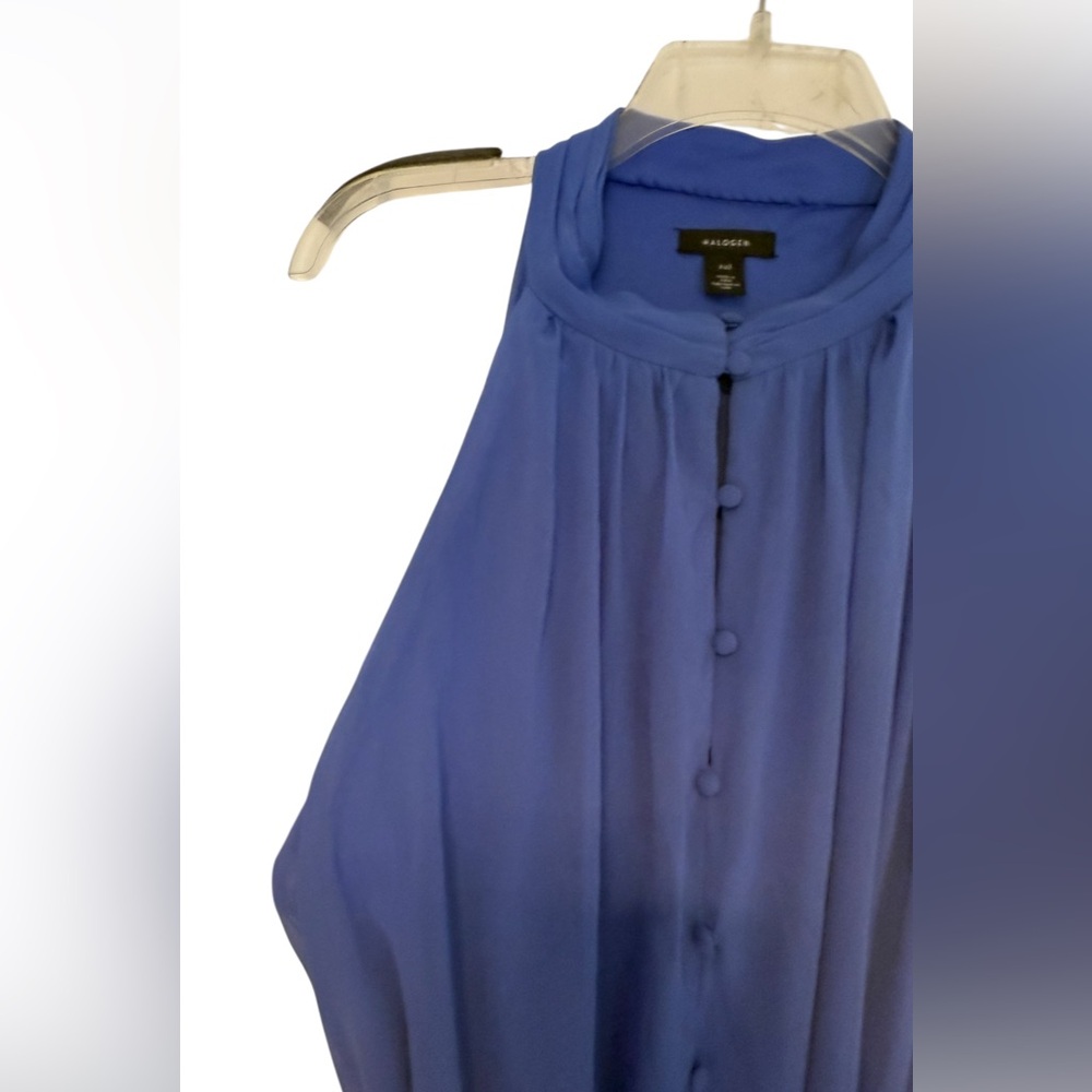 Halogen Periwinkle Buttoned Tie Front Halter Neck… - image 4